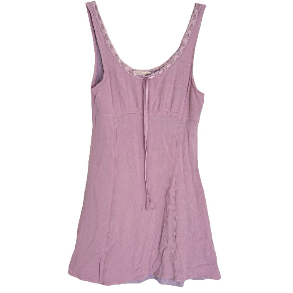 LA Hearts Lavender Lilac Babydoll Mini Dress Ribbon Lace Neck Lined Pastel Short
